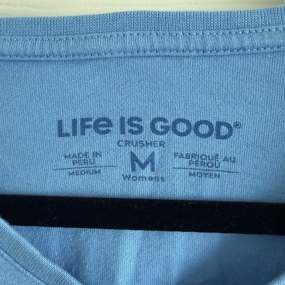 Life Is Good Long Sleeve Light Blue Women's Crusher Tee with Dog Graphic - Picture 2 of 4